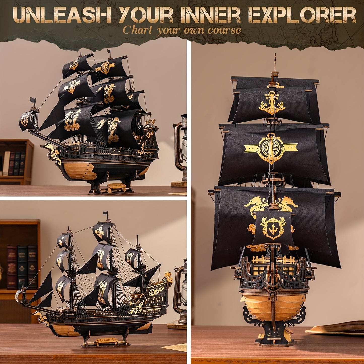 ROKR Il Cavallo Marino Barca Puzzle 3D in Legno, Kit di Modellismo Nautico, Kit Artigianali per Decorazioni Casa e Ufficio, un Regalo Distinto per Appassionati di Artigianato