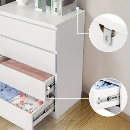 Comò OUTOPEE a 4 Cassetti, Cassettiera in Legno, Moderna Unità di Archiviazione Ampia, Comodino per Camera da Letto, Ufficio, Soggiorno, Bianco