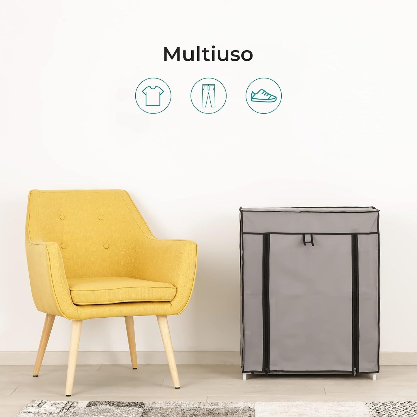 Baroni Home Scarpiera in Tessuto Richiudibile 58x28x73 cm Grigio 4 Ripiani, Mobile per Scarpe Pieghevole Salvaspazio con Struttura in Ferro per Camera da Letto, Cabina Armadio, Grigio, Porta-Scarpe Indipendente Facilmente Spostabile Leggero e Resistente