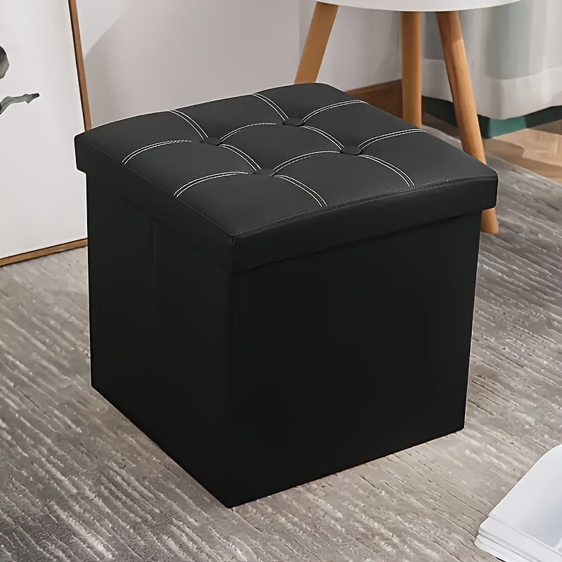 Panchetto Pieghevole in Pelle con Doppia Cucitura, Materiale in Pelle Facile da Riporre, Elevata Capacità di Carico Ideale per Sedersi, Panchetto per Divano o Cambio Scarpe, Panchetto con Contenitore, Panchetto Lungo, Scatola-Panchetto