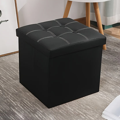 Panchetto Pieghevole in Pelle con Doppia Cucitura, Materiale in Pelle Facile da Riporre, Elevata Capacità di Carico Ideale per Sedersi, Panchetto per Divano o Cambio Scarpe, Panchetto con Contenitore, Panchetto Lungo, Scatola-Panchetto