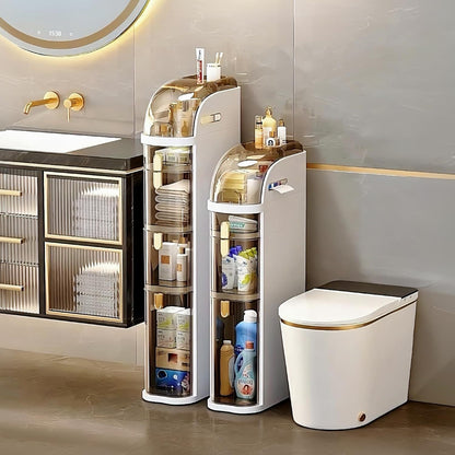 Mobiletto da bagno sottile a 4 ripiani, organizer da pavimento per bagno sottile da 7.1″ con cassetti e portasciugamani, armadietto mobile impermeabile in plastica con ruote per piccola cucina, lavanderia, soggiorno, unità di cassetti portaoggetti