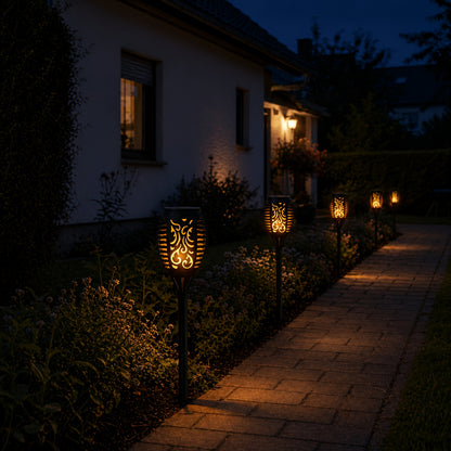 Luci a Torcia a Fiamma Solare - Effetto Fiamma per Illuminazione Esterna di Vialetti da Giardino, Plastica Resistente, Feste e Atmosfera per Patio, Decorazioni Festive per Cortile | Effetto Fiamma Tremolante | Luci a Ricarica Solare, Luci Solari per Giard