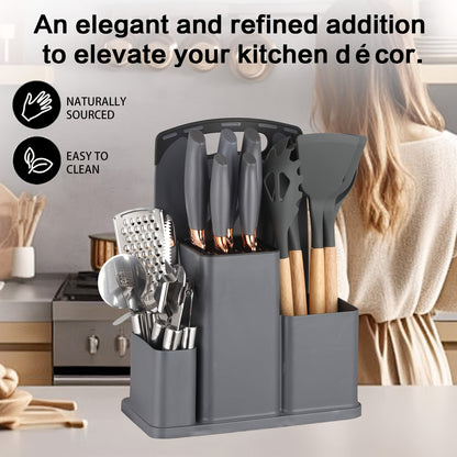 Collezione di 20 Coltelli Professionali con Porta Coltelli. Coltello da Chef, Mannaia, Coltello da Pane, Coltello per Affettare, Coltello per Disossare e Utensili da Cucina Completi. Struttura a Telaio Intero con Manici Antiscivolo per Taglio di Precision
