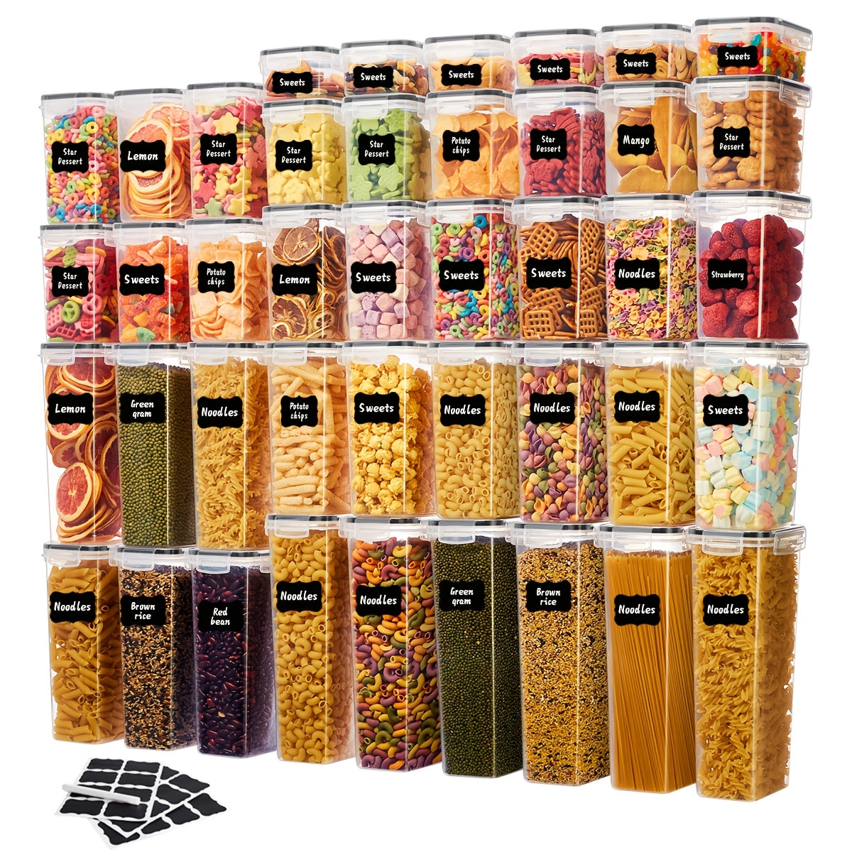 Set da 48 pezzi di contenitori per alimenti a tenuta stagna, impilabili e salvaspazio con coperchi e scatole, include etichette per una facile cottura e organizzazione della dispensa. Acquista 24 contenitori, ricevi 24 coperchi e 1 pennarello in omaggio