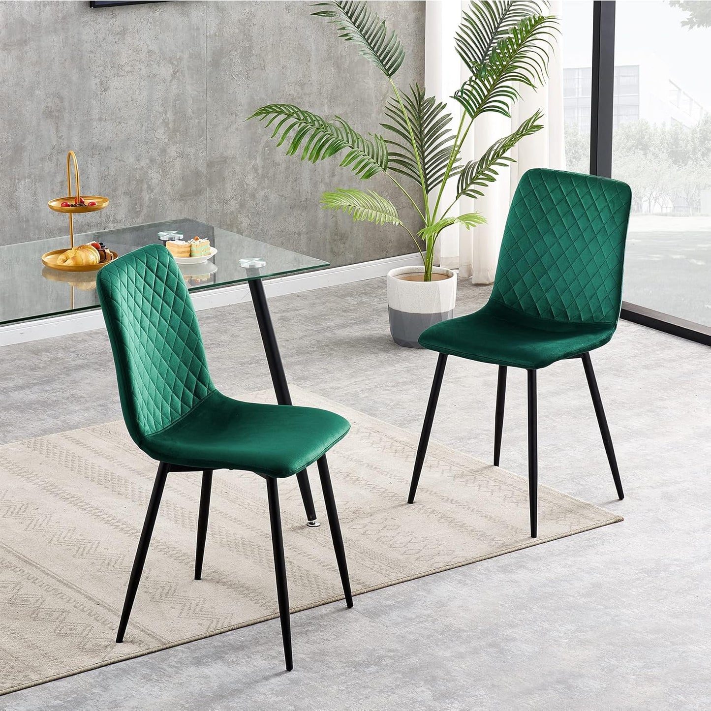 LEXI Set di 2 Sedie da Pranzo, Rivestimento in Velluto con Gambe in Metallo, Sedia Design, Disponibile in 9 Colori