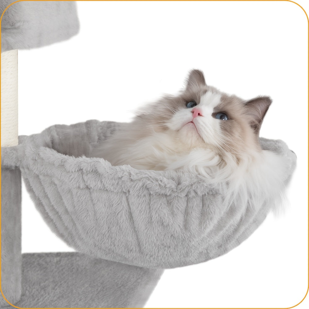 Tiragraffi per Gatti con Ampia Piattaforma, 178 Centimetri, 2 Grotte, 7 Pali per Graffiare, Palline di Peluche, Sedia a Dondolo, Amaca, Adatto a Tutte le Razze di Gatti, Grigio Chiaro, Grigio Scuro/Beige