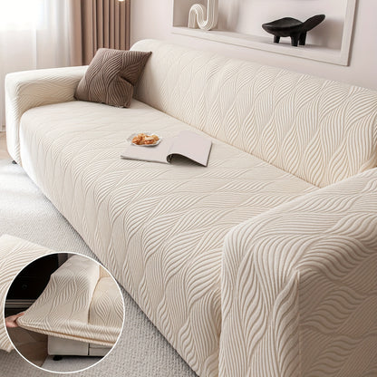 1 pz Copridivano Jacquard Foglia Artistica - Protezione Divano Elasticizzata Monoblocco con Pile Jacquard Elastico, Antiscivolo Adatto agli Animali Domestici, Lavabile in Lavatrice, Arredamento Moderno per la Casa, Protezione Mobili, Federa Decorativa, Te