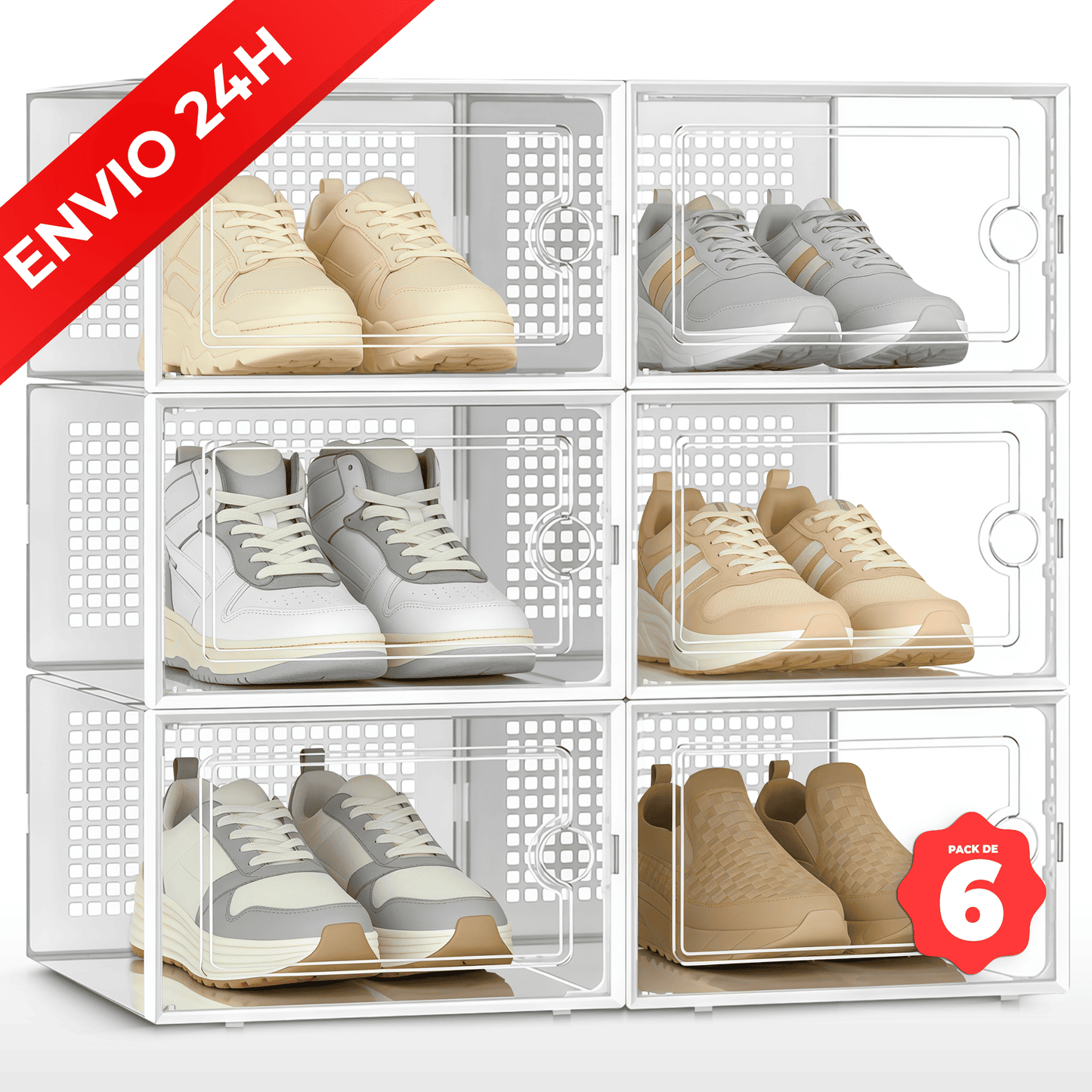 RELAXTY Organizzatore Scarpe – Scatole per Scarpe Impilabili Trasparenti con Apertura Frontale, Sistema Anti-Ribaltamento e Ventilazione
