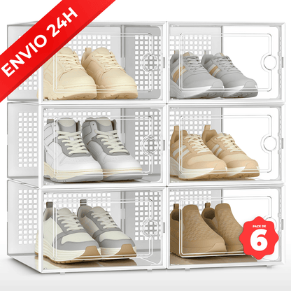 RELAXTY Organizzatore Scarpe – Scatole per Scarpe Impilabili Trasparenti con Apertura Frontale, Sistema Anti-Ribaltamento e Ventilazione