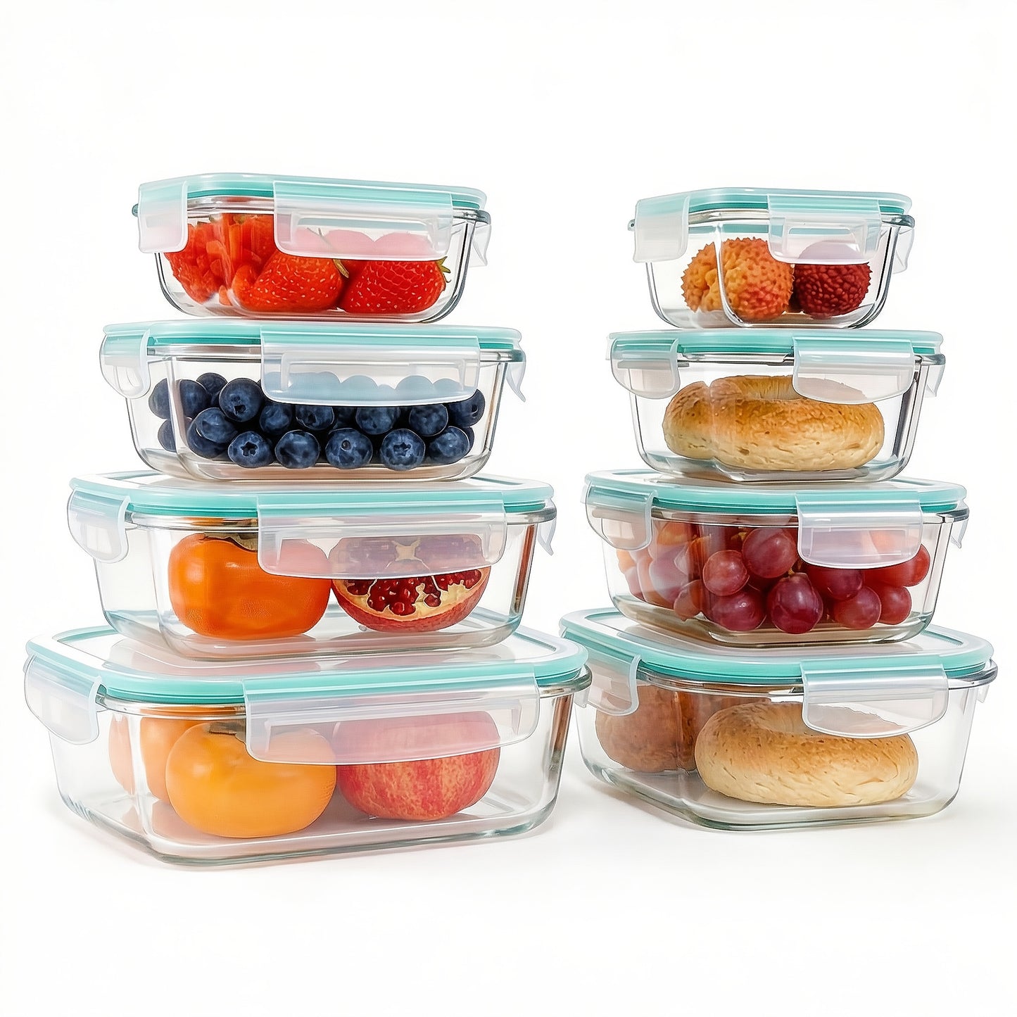 Set da 16 pezzi di contenitori ermetici in vetro per alimenti, portapranzo, forni a microonde, forni - Perfetti per insalate, frutta, verdura e panini, portapranzo | Conservazione ermetica | Vetro resistente, contenitori per alimenti (8 coperchi + 8 conte