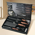 Coltello da Cucina LeQi - Motivo a Rombi - Manico Marrone e Nero - Set da 6 Pezzi in Scatola, Set di 6 Coltelli in Acciaio Inossidabile, Utensili da Cucina in Acciaio Inossidabile. Coltello da Cucina Forgiatura, Forbici, Pelapatate, Coltello per Sbucciare