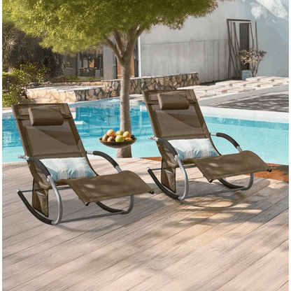 1 Pezzo Lettino Prendisole Lettino da Giardino Sdraio Relax Sedia a Dondolo da Esterno con Cuscino Poggiatesta Superficie Ergonomica Tessuto Resistente agli Agenti Atmosferici Struttura in Metallo Tasca Laterale Portata Massima 150 kg Terrazza Balcone Gia