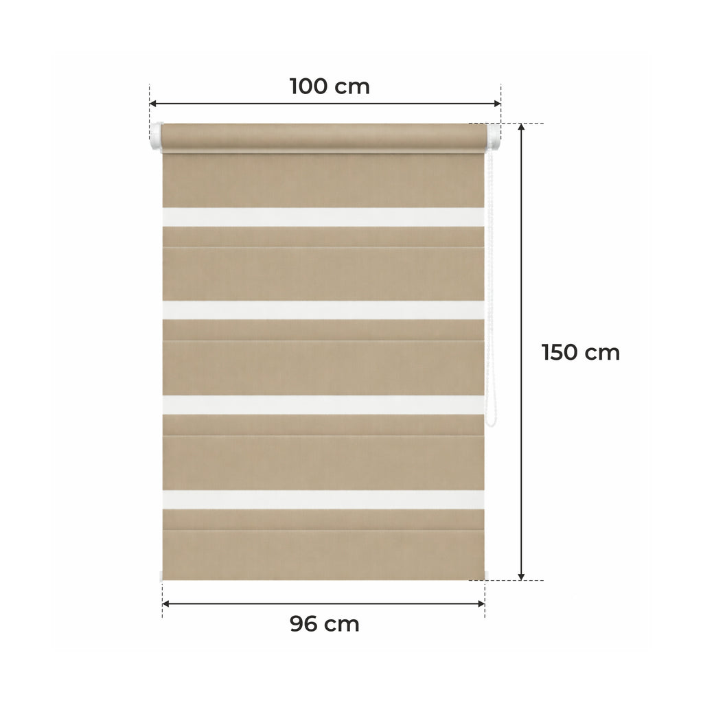 Tenda a rullo giorno e notte - MARRONE CHIARO - 32 misure - BOJANEK DAY & NIGHT - Installazione finestra non invasiva, nessuna foratura richiesta, regolazione a catena, supporti regolabili per vari spessori di finestra, design moderno, protezione dalla lu