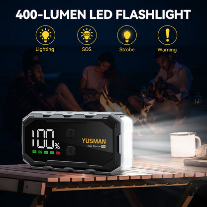 Avviatore di emergenza per auto 10000A/9500A, booster di batteria portatile 12V per tutti i veicoli a benzina/diesel fino a 10 litri, ricarica rapida QC3.0, schermo LCD, luce di emergenza a LED, borsa di stoccaggio in EVA opzionale