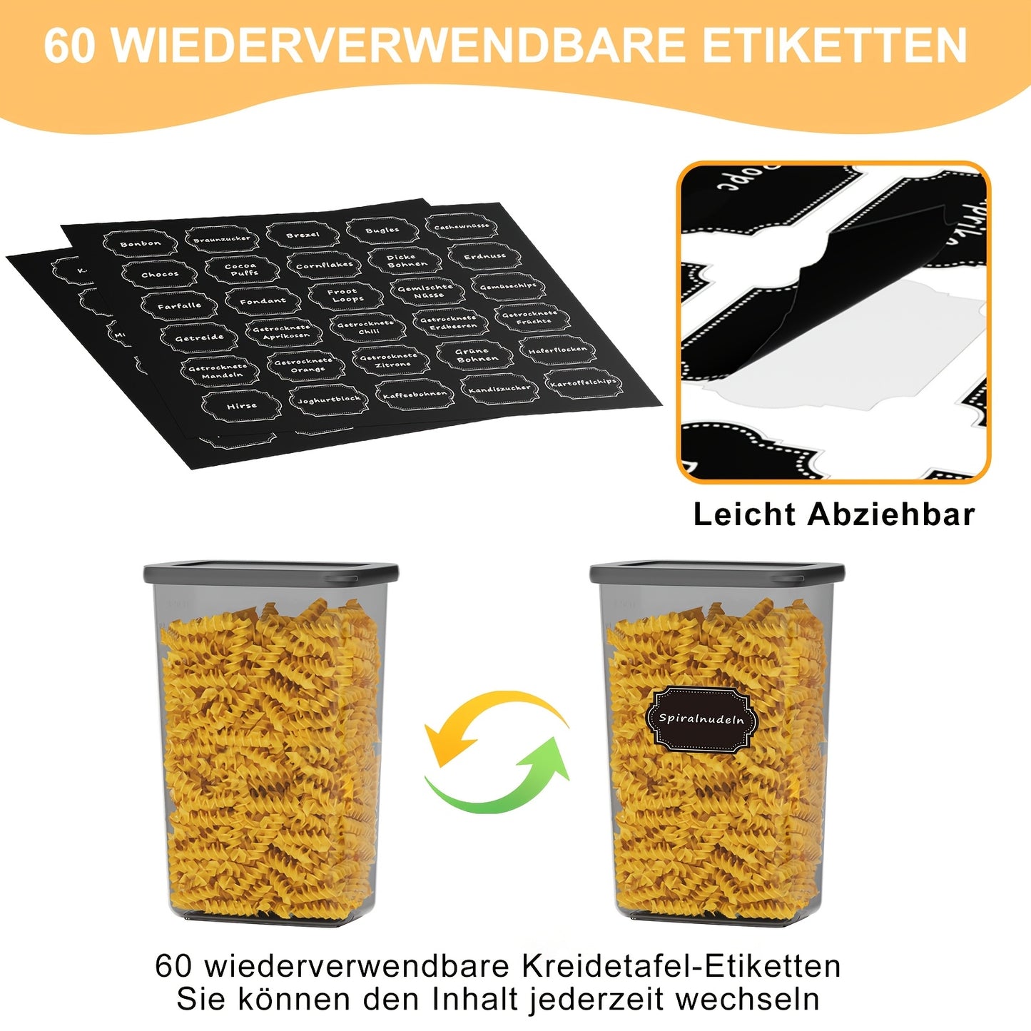 Kit di 52 contenitori per alimenti in plastica sigillati - 26 contenitori + 26 coperchi | Speciali per cereali/farina/semi di caffè/flakes di mais - Articolo da cucina con coperchi