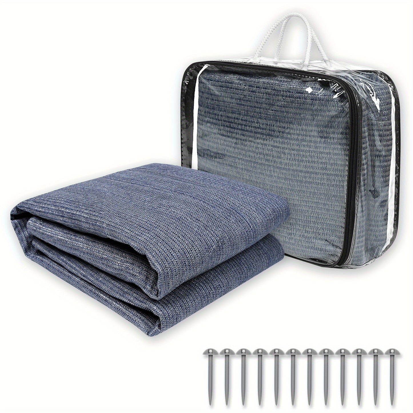 Tappeto per tenda da campeggio in HDPE, set di tappeti da campeggio con borsa per il trasporto e picchetti, tappeto traspirante per tenda, pavimento antiscivolo per tenda, pavimenti pieghevoli per tende per escursioni, campeggio, picnic (grigio blu)