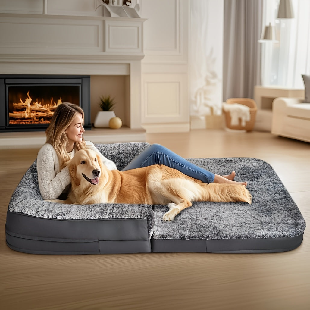 Un lettino grande per cani per persone, adatto per adulti e animali domestici, un gigantesco lettino per pisolino per te, un lettino ortopedico lavabile in finta pelliccia per cani, pieghevole e portatile