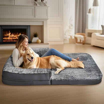 Un lettino grande per cani per persone, adatto per adulti e animali domestici, un gigantesco lettino per pisolino per te, un lettino ortopedico lavabile in finta pelliccia per cani, pieghevole e portatile