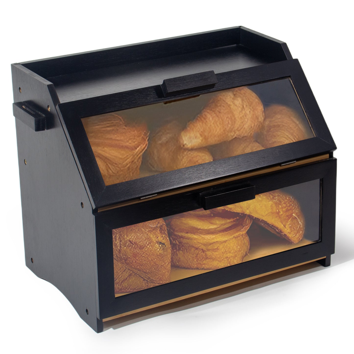 Contenitore per pane in bambù con ventilazione, cassetta per pane grande, 2 ripiani e finestra di visuale, contenitore per pane in legno, panini, contenitore per pane da cucina