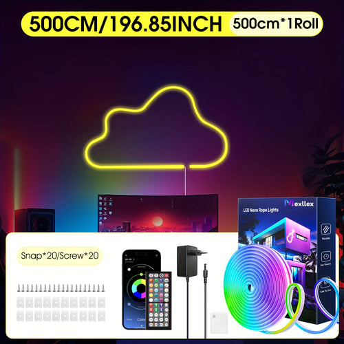 Striscia LED Neon 5M/10M/15M/20M/30M, 24V, Telecomando/Controllo App, Striscia Luminosa RGB Flessibile, IP67, Ideale per Camera da Letto, Decorazioni per Interni ed Esterni