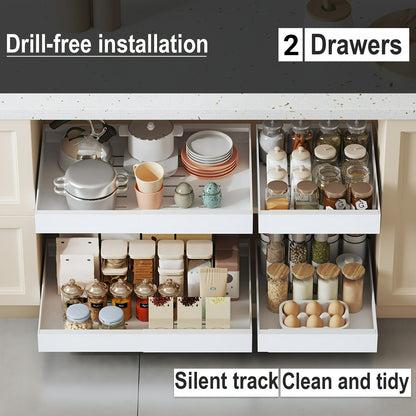2 Pezzi Cassetti Estraibili Espandibili per Cucina, Set di 2 Scaffali Scorrevoli per Ripostiglio, Cestelli Estraibili per Lavello Senza Foratura, Ripiani Facilmente Accessibili, Adatti per Bagni e Lavanderie, Organizzatore per Cucina, Organizzatore per Ar