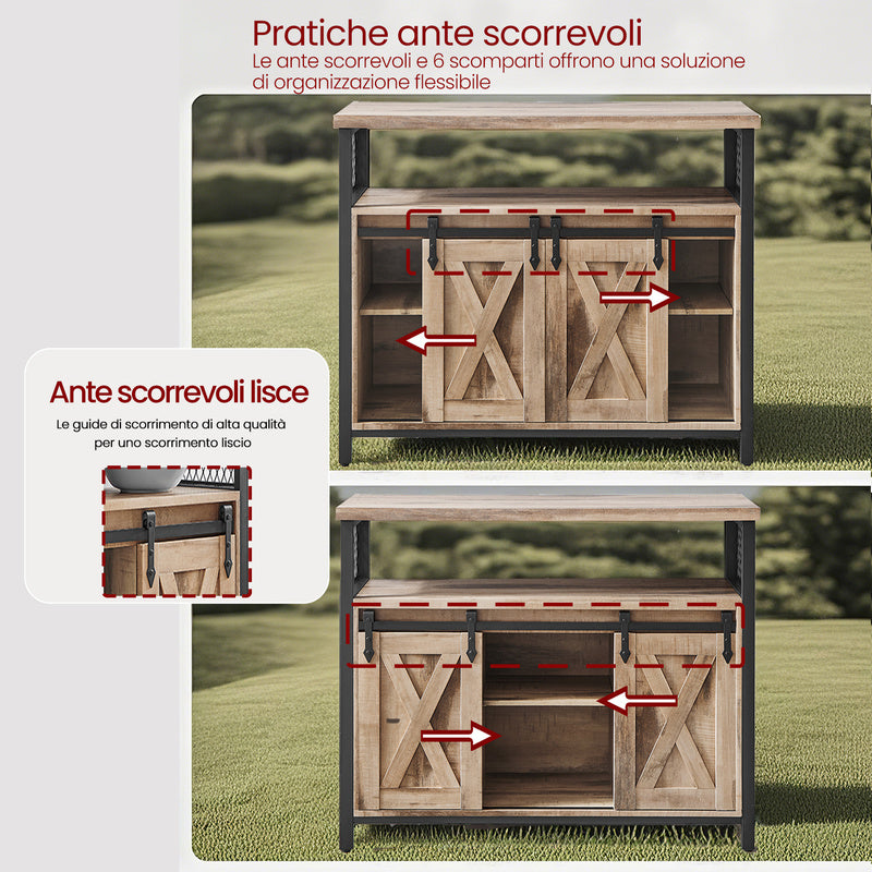 Armadio contenitore, credenza, mobile da cucina con due ante scorrevoli, dimensioni 33 x 100 x 80 cm, ripiani regolabili, stile rustico, adatto per cucine.