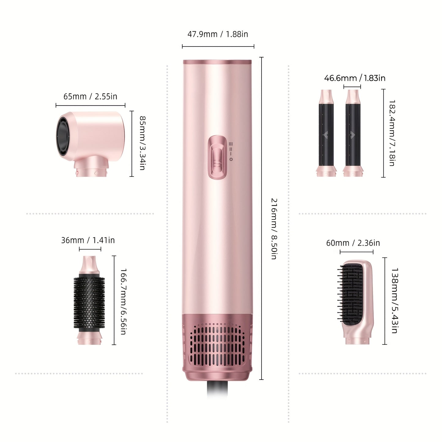 Hairstyler 5-In-1 Hair Styler Airbrush, Set Styler per Capelli con Spazzola Rotonda Asciugacapelli, Styler per Capelli con Aria Calda, Arricciacapelli, Spazzola Termica ad Aria per Capelli, Set Styler per Lisciare, Asciugare, Voluminizzare