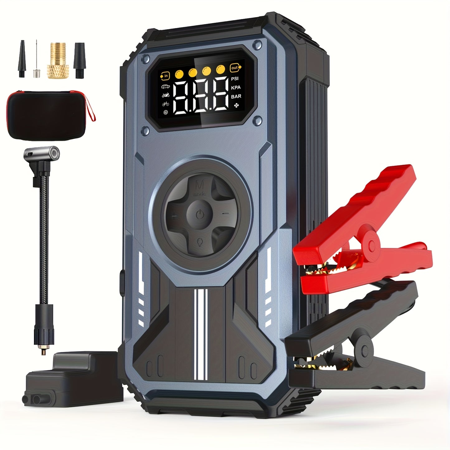 Swarey 12000Mah Avviatore di Emergenza per Auto con Compressore d'Aria, 150PSI 6000A Corrente di Picco Avviatore di Emergenza per Tutti i Motori a Benzina e Diesel da 10.0L, Avviatore di Emergenza con LED