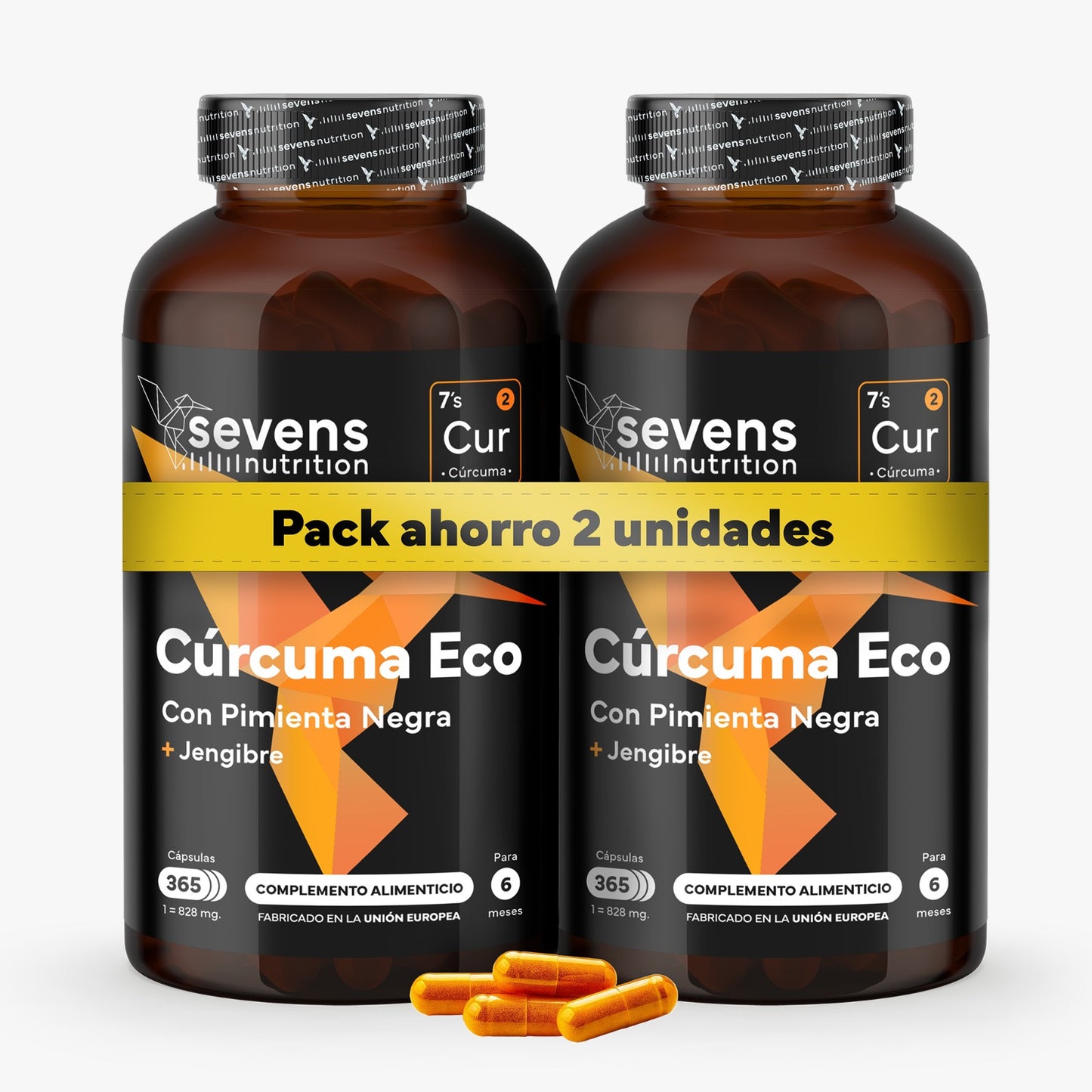 Confezione da 2x Curcuma ECO con Zenzero e Pepe Nero – 1410 mg per Dose – 730 Capsule Vegane – Formato XL Risparmio – Sevens Nutrition