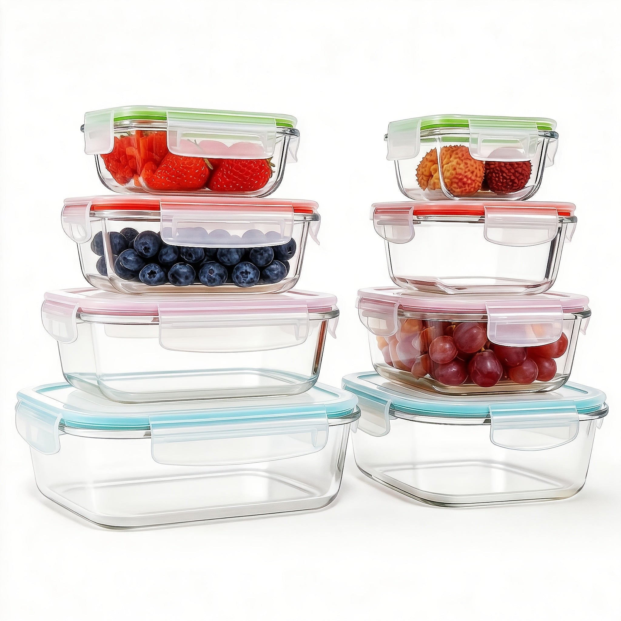 Set da 16 pezzi di contenitori ermetici in vetro per alimenti, portapranzo, forni a microonde, forni - Perfetti per insalate, frutta, verdura e panini, portapranzo | Conservazione ermetica | Vetro resistente, contenitori per alimenti (8 coperchi + 8 conte