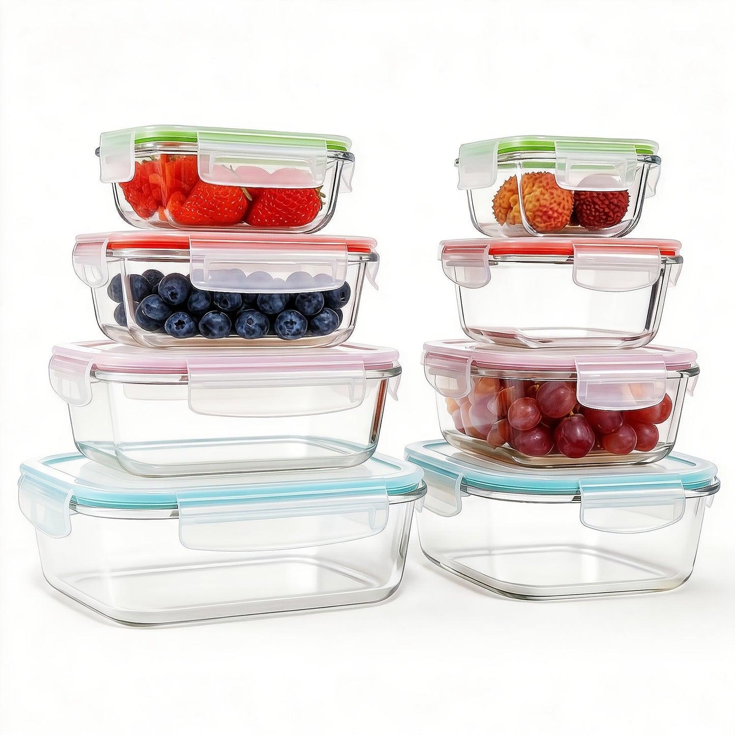 Set da 16 pezzi di contenitori ermetici in vetro per alimenti, portapranzo, forni a microonde, forni - Perfetti per insalate, frutta, verdura e panini, portapranzo | Conservazione ermetica | Vetro resistente, contenitori per alimenti (8 coperchi + 8 conte