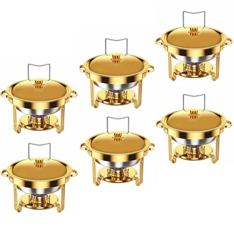 Scaldavivande da buffet in acciaio inossidabile dorato 1/2/4/6 con coperchio per catering, ideale per matrimoni/banchetti di Capodanno, solo per cucinare (solo per cucinare)