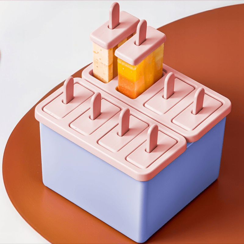 Kuketo - Set Gelati 8 Pezzi per Casa - Set con Inserto e Bastoncini Riutilizzabili, Stampo per Fare Gelati, Sorbetti, Snack, per Congelare Succhi, Yogurt e Latte, con Coperture e Supporto, Materiale Sicuro, Facile Rimozione, Ideale per Bambini e Adulti, S