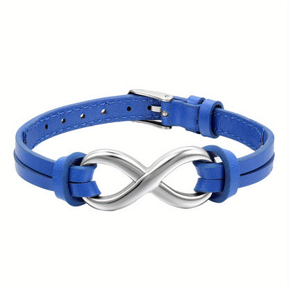 Bracciale JewelryWe in pelle sintetica con ciondolo infinito 'amore in acciaio inossidabile per uomo e donna, vestibilità regolabile 17.78-21.08 cm