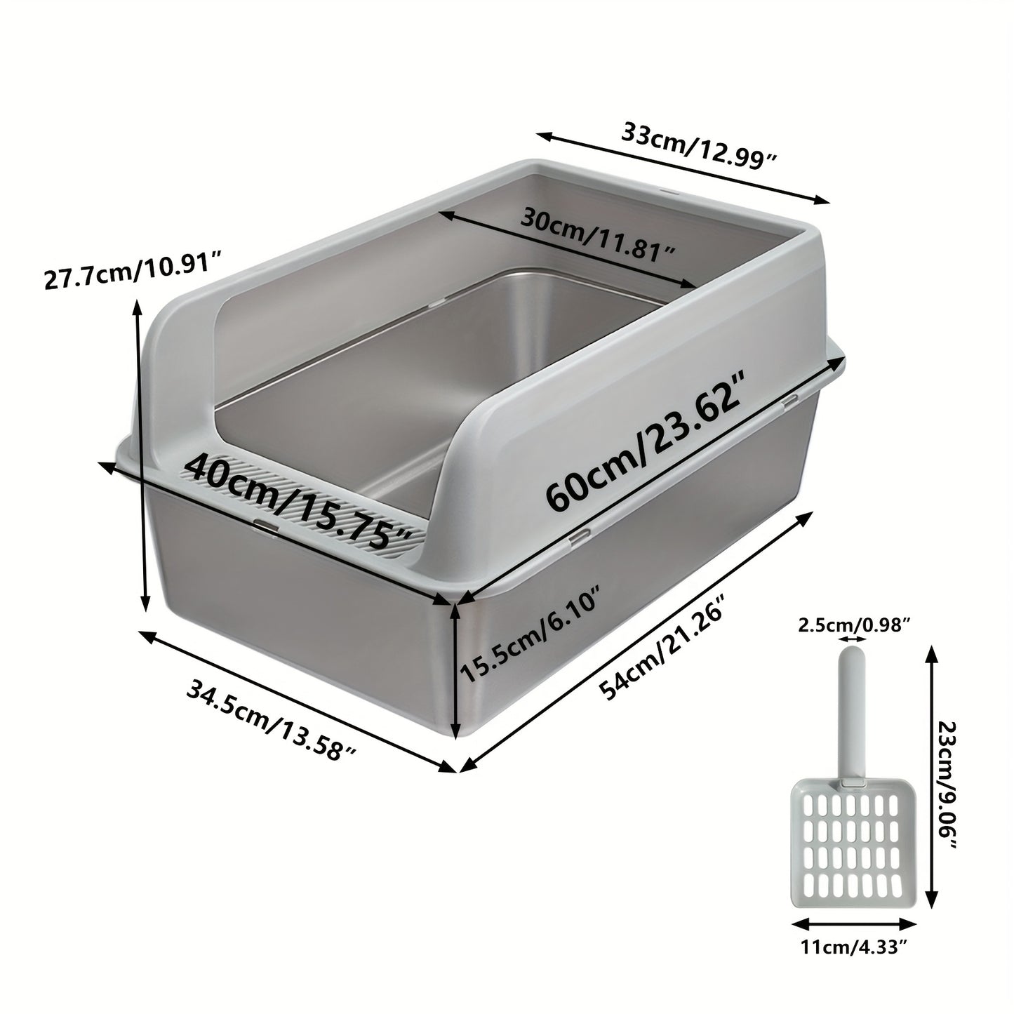 Lettiera per gatti extra large in acciaio inossidabile con coperchio - Misura XL, sponde alte, a prova di perdite, design facile da pulire, include paletta - Adatta per più gatti e razze di grandi dimensioni