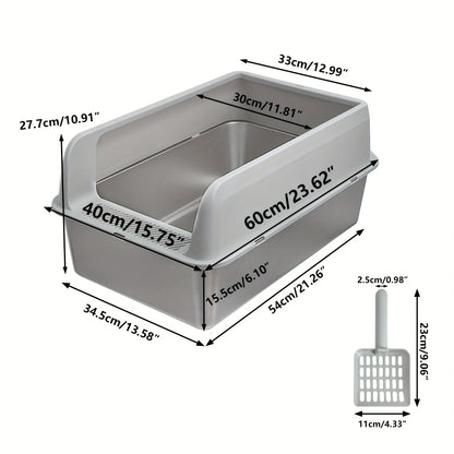 Lettiera per gatti extra large in acciaio inossidabile con coperchio - Misura XL, sponde alte, a prova di perdite, design facile da pulire, include paletta - Adatta per più gatti e razze di grandi dimensioni
