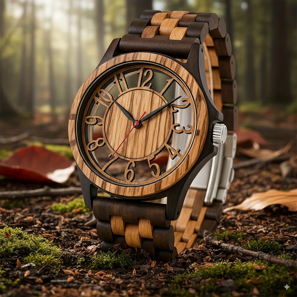 LeeEv Orologi da Uomo in Legno Leggero e Trasparente a Colori Mescolare, Incisi a Mano, Analogico al Quarzo, Orologio da Polso in Bambù, Regalo per Uomo
