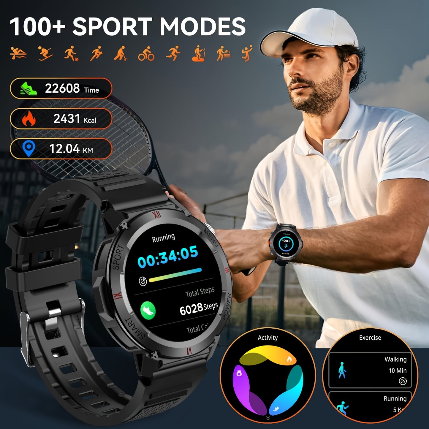 GWENLAND 2024 Smartwatch Avanzato | Oltre 100 Modalità Sportive, Altimetro LED, Previsioni Meteo, Schermo TFT, Corpo in Lega, Cinturino in Silicone - Regalo Perfetto per Appassionati di Outdoor