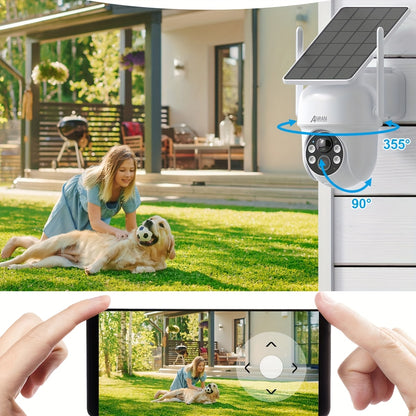 ANRAN da Esterno 3MP Senza Fili con Batteria di Riserva, Visione Notturna a Colori, Rilevamento Persone e Audio Bidirezionale, Allarme Sirena, Adatto per Sorveglianza Aziendale, Archiviazione su Cloud/SD, Compatibile con Alexa