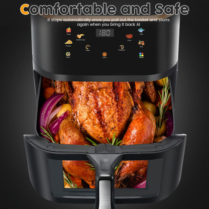 Friggitrice ad Aria Intelligente 6 in 1, Capacità di 10 Litri, Finestra Trasparente, 6 Modalità di Cottura Preimpostate, Controllo Touch, Timer da 60 Minuti, Temperatura Regolabile (80-200°C), Ideale per Barbecue Familiari e Pasti Sani a Basso Contenuto d