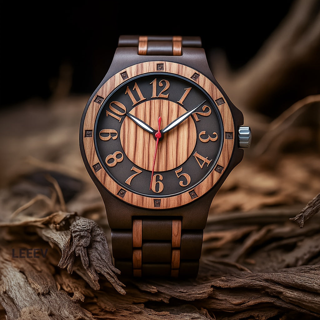 LeeEv Orologi da Uomo in Legno Leggero e Trasparente a Colori Mescolare, Incisi a Mano, Analogico al Quarzo, Orologio da Polso in Bambù, Regalo per Uomo