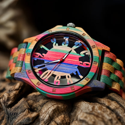 LeeEv Orologi da Uomo in Legno Leggero e Trasparente a Colori Mescolare, Incisi a Mano, Analogico al Quarzo, Orologio da Polso in Bambù, Regalo per Uomo