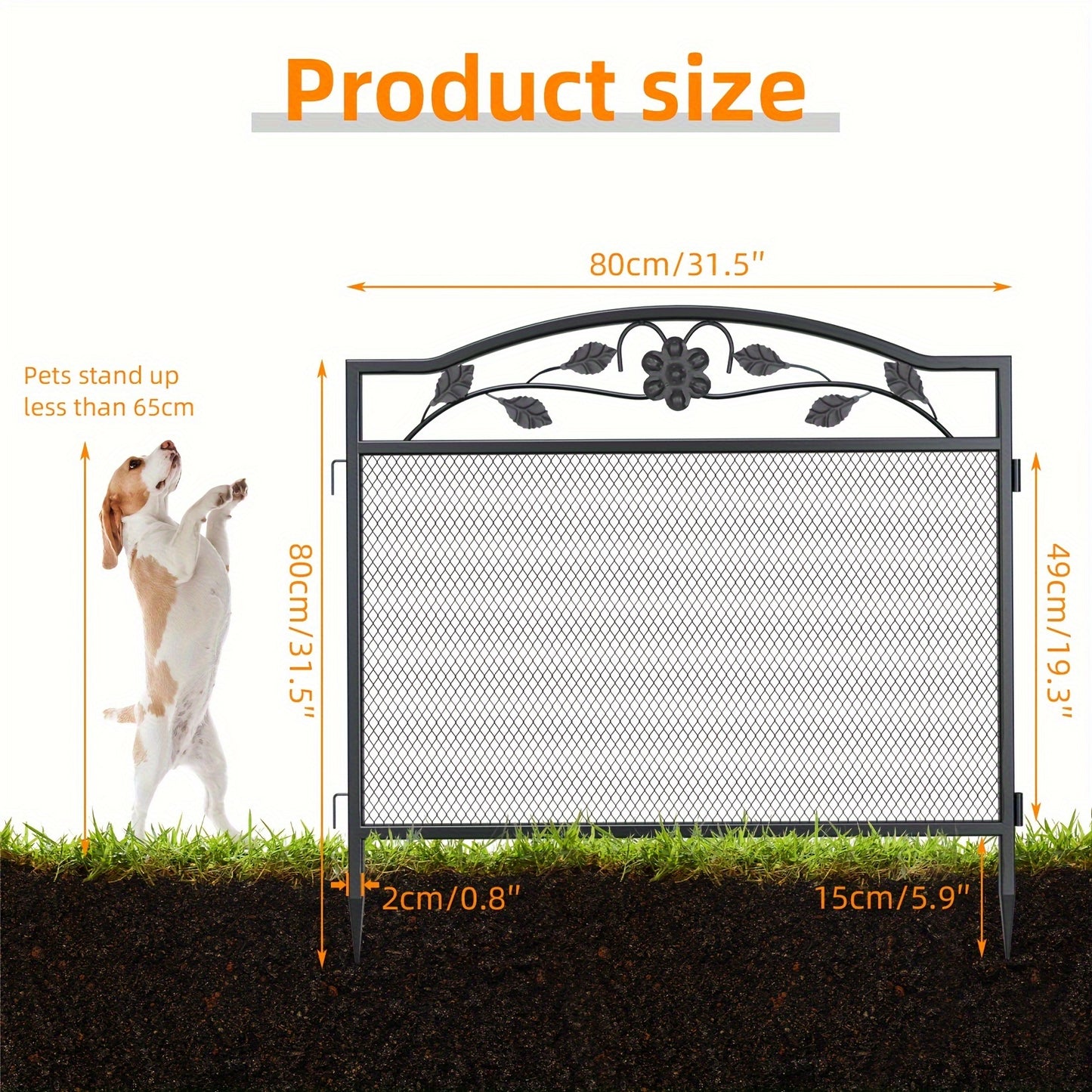 Recinto decorativo a 5 pannelli per cani, recinzione da giardino in metallo nero, barriera per animali per giardino esterno, cortile, patio, antiruggine