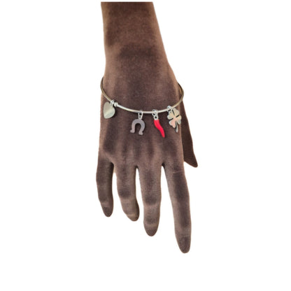 Bracciale donna rigido con corno Portafortuna