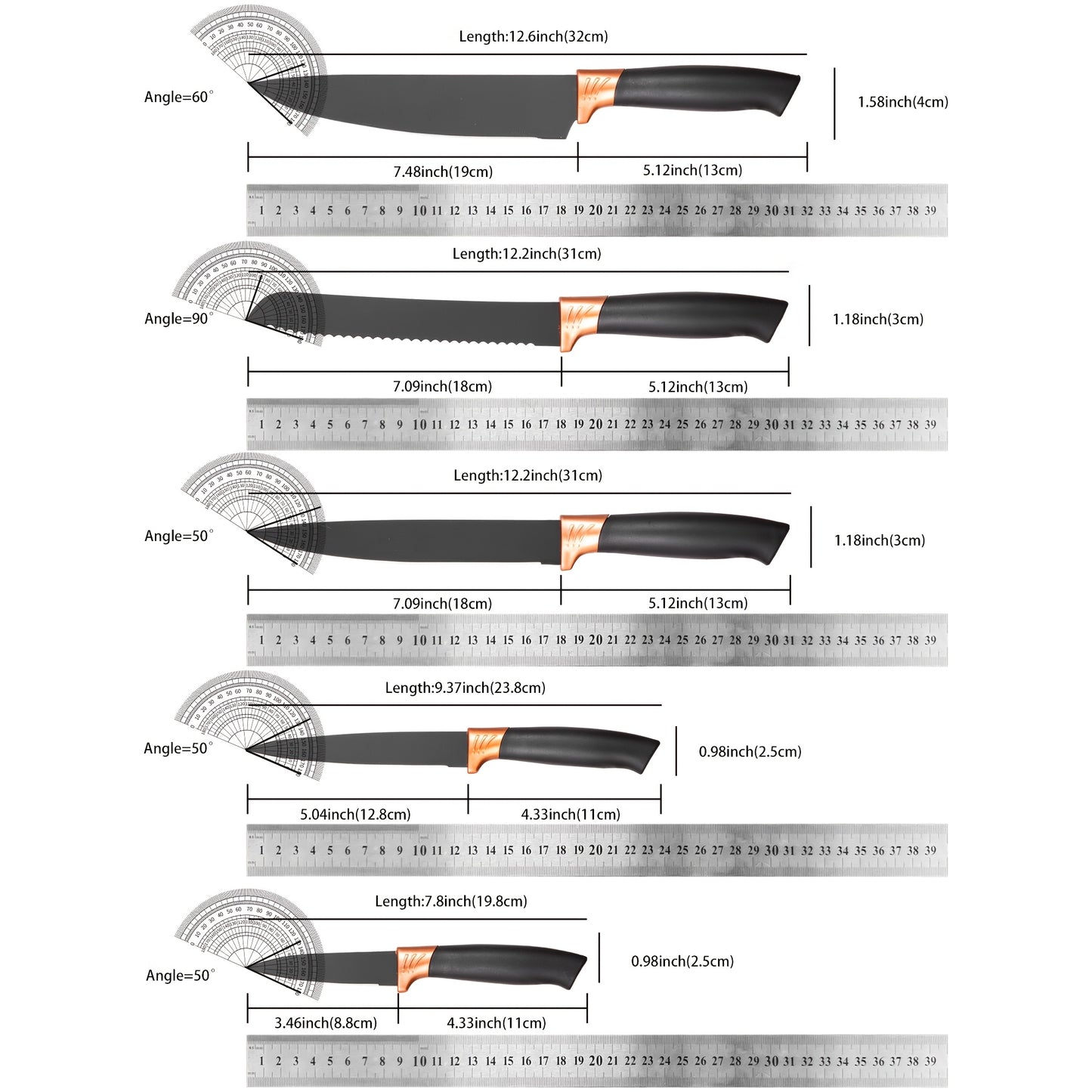 Collezione di 20 Coltelli Professionali con Porta Coltelli. Coltello da Chef, Mannaia, Coltello da Pane, Coltello per Affettare, Coltello per Disossare e Utensili da Cucina Completi. Struttura a Telaio Intero con Manici Antiscivolo per Taglio di Precision