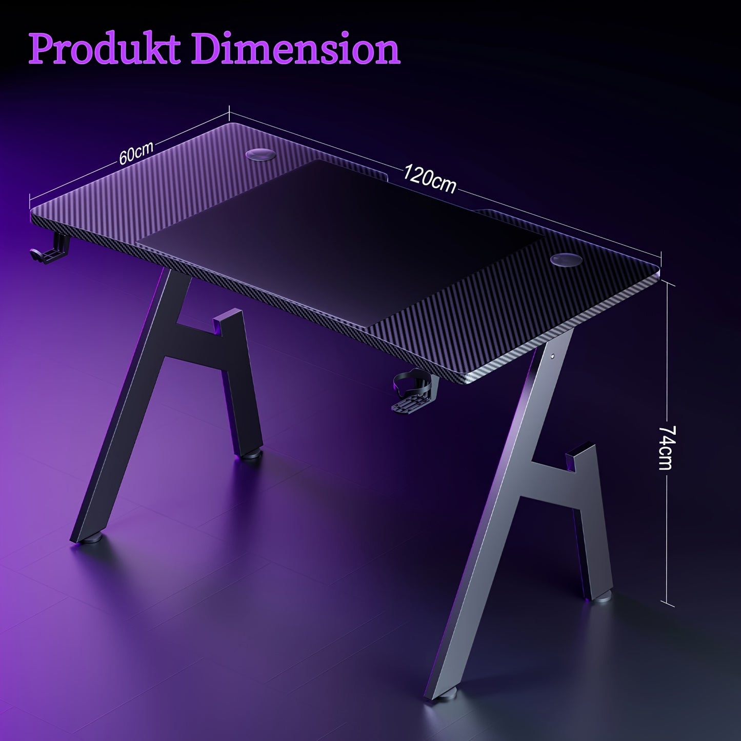 Scrivania da gaming 80/100 cm con superficie in fibra di carbonio, scrivania per computer a forma di A, tavolo da gaming, workstation ergonomico per pz, mobili per la casa, scrivania per l'ufficio domestico, regalo per uomo, locale