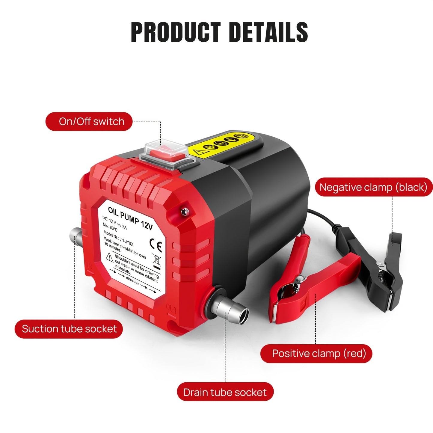 Pompa per olio portatile per auto 12V, pompa elettrica di aspirazione per olio motore diesel e carburante, estrattore elettrico per pompa carburante diesel, rosso, ideale per l'estrazione di olio e diesel, adatta per auto, barche, elicotteri e motocicli,