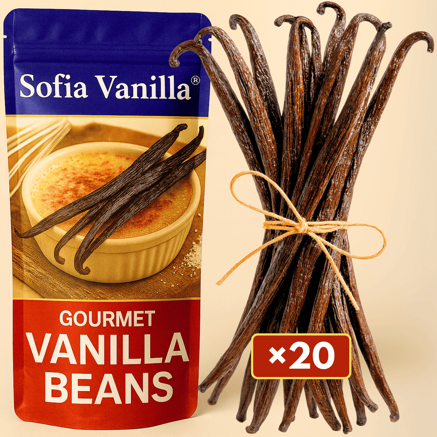 20 Bacche di Vaniglia Premium • Vaniglie di Qualità A • Bacca Morbida e Saporita • Ideali per Pasticceria e Cucina • Risigillabili - Lunga Durata di Freschezza • Selezione Prestige Vaniglia Sofia