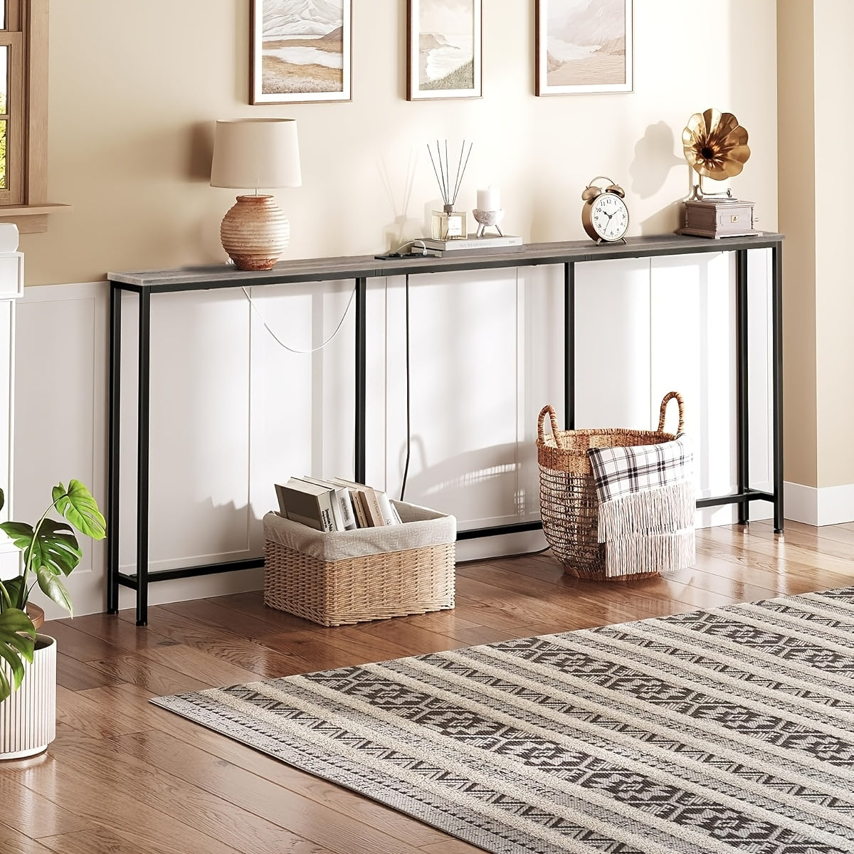 Tavolino Comodino Lungo e Sottile - Elegante Tavolino Rettangolare per Divano per Spazi Piccoli, Perfetto come Tavolino da Letto o dietro il Divano, Moderno Tavolino Sa Sottile con Organizzatore, per Soggiorno, Ingresso, Corridoio, Marrone